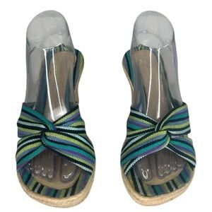 Stubbs & Wootton Blue Multicolor Canvas Stripe Knot Espadrille Sandals 39/8 READ
